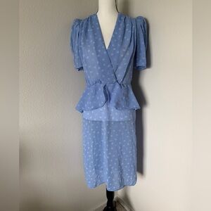 Vintage Calhoun Light Blue Peplum Midi Dress